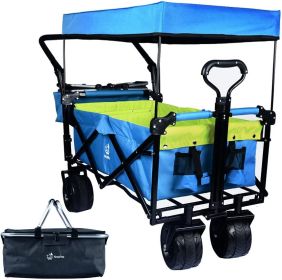 Collapsible Wagon 140L Wagons Carts Foldable With Removable Canopy, Folding Wagon Cart With Wheels For All-Terrain With Brake, Foldable Wagon Wit (Option: Blue green color)