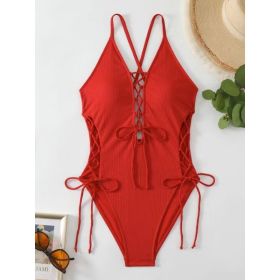 European And American Sexy Backless Siamese Bikini Swimsuit (Option: Red-S)