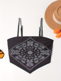 Women's Fashionable Plus-size Bikini Top, Headscarf, Plunging Neckline, Beach Style (Option: 2XL-Black)