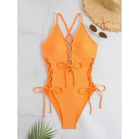 European And American Sexy Backless Siamese Bikini Swimsuit (Option: Orange-S)