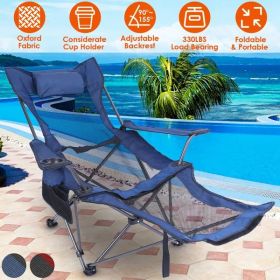 Foldable Camping Chair Collapsible Reclining Chair 330LBS Load Heavy Duty Steel Lawn Chair With Reclining Backrest Angle Cup Holder Pillow Side P (Color: Blue)