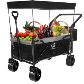 Collapsible Wagon 140L Wagons Carts Foldable With Removable Canopy, Folding Wagon Cart With Wheels For All-Terrain With Brake, Foldable Wagon Wit (Option: Black and grey)