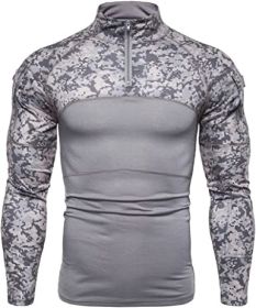 Men's Casual Camouflage T-Shirts Splicing Craft Slim Fit Shirts Zipper Neckline Long Sleeve T-Shirts (Specification: Gray-M)