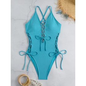 European And American Sexy Backless Siamese Bikini Swimsuit (Option: Blue-M)
