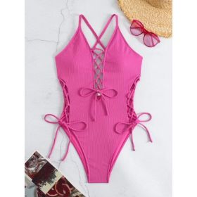 European And American Sexy Backless Siamese Bikini Swimsuit (Option: Rose Pink-M)
