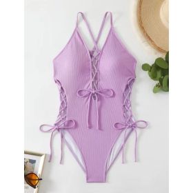 European And American Sexy Backless Siamese Bikini Swimsuit (Option: Purple-M)