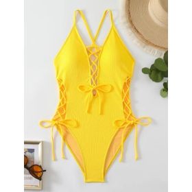 European And American Sexy Backless Siamese Bikini Swimsuit (Option: Yellow-L)